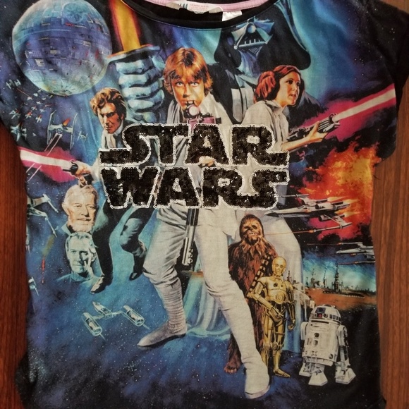 Girls Star Wars Shirt Top Sequence Princess Leia - Picture 2 of 8